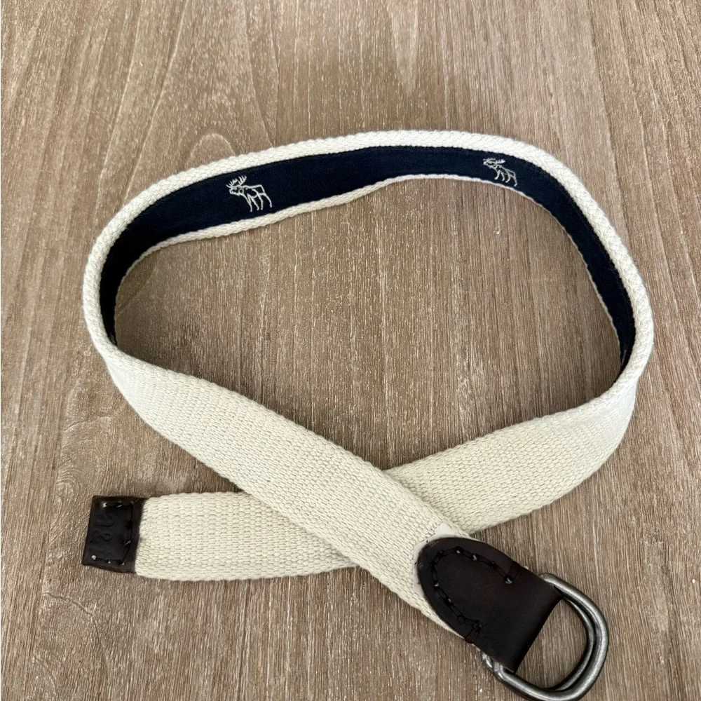 A&F ABERCROMBIE Belt Boys 10/12? Reversible EMBROIDERED MOOSE Logo Navy *READ*